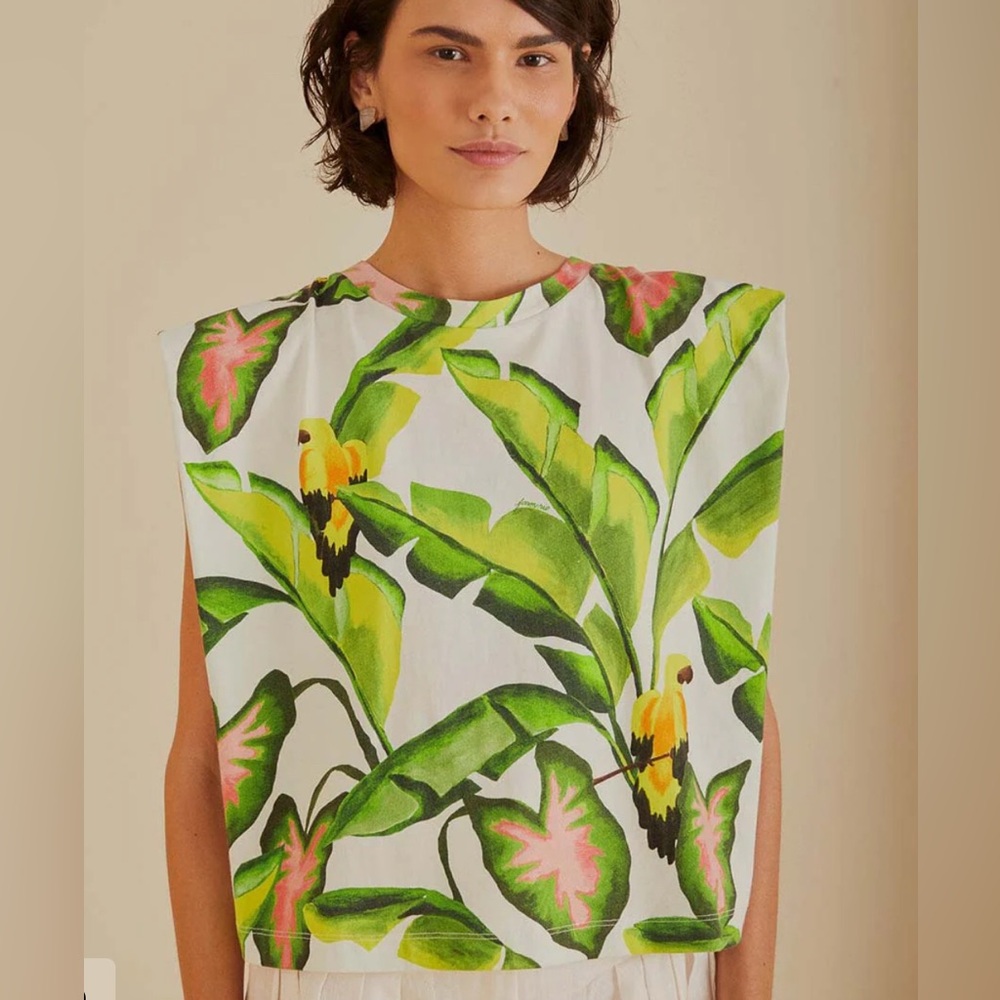 FARM Rio Green and Pink Tropical Blouse